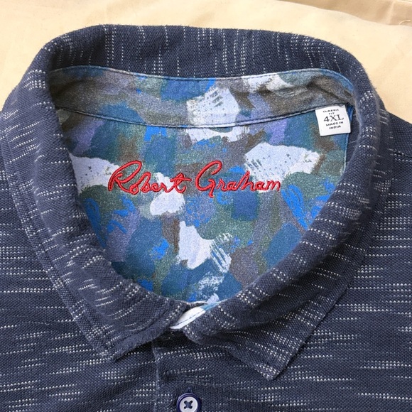 Robert Graham Classic Fit 4XL Thales Knit Long Sleeve Polo Blue Heathered $138 - Picture 5 of 11